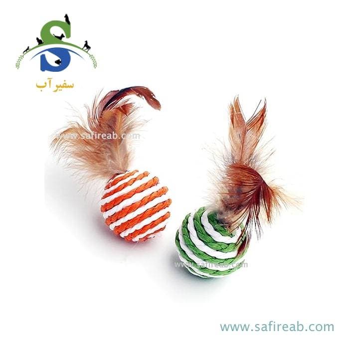 اسباب بازی توپ کنفی پر دار و کت نیپ دار گربه