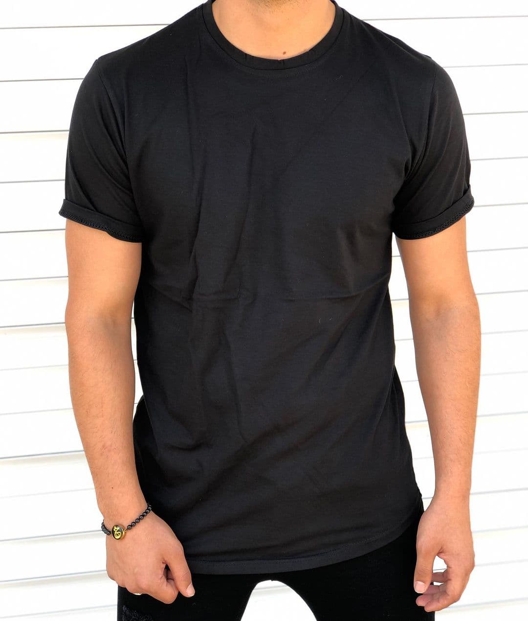 تیشرت تکرنگ مشکی پایین هلالی - پارچه نخ پنبه