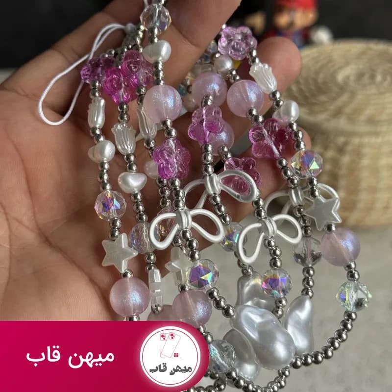 بند و آویز گل رز صورتی و پاپیون - کد (۱۰۹۰۶۶)