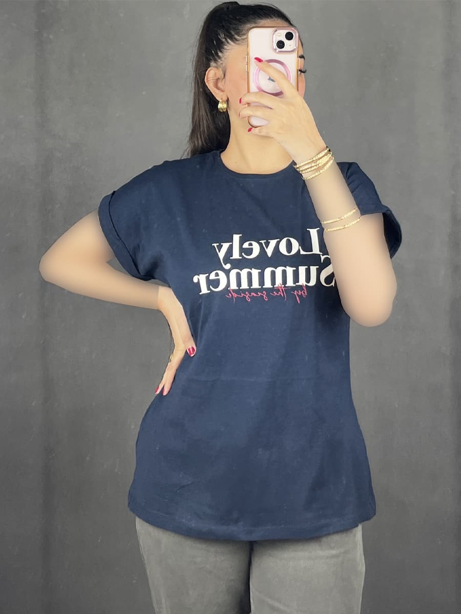 تیشرت زنانه سرمه ای اسمارا کد b2796