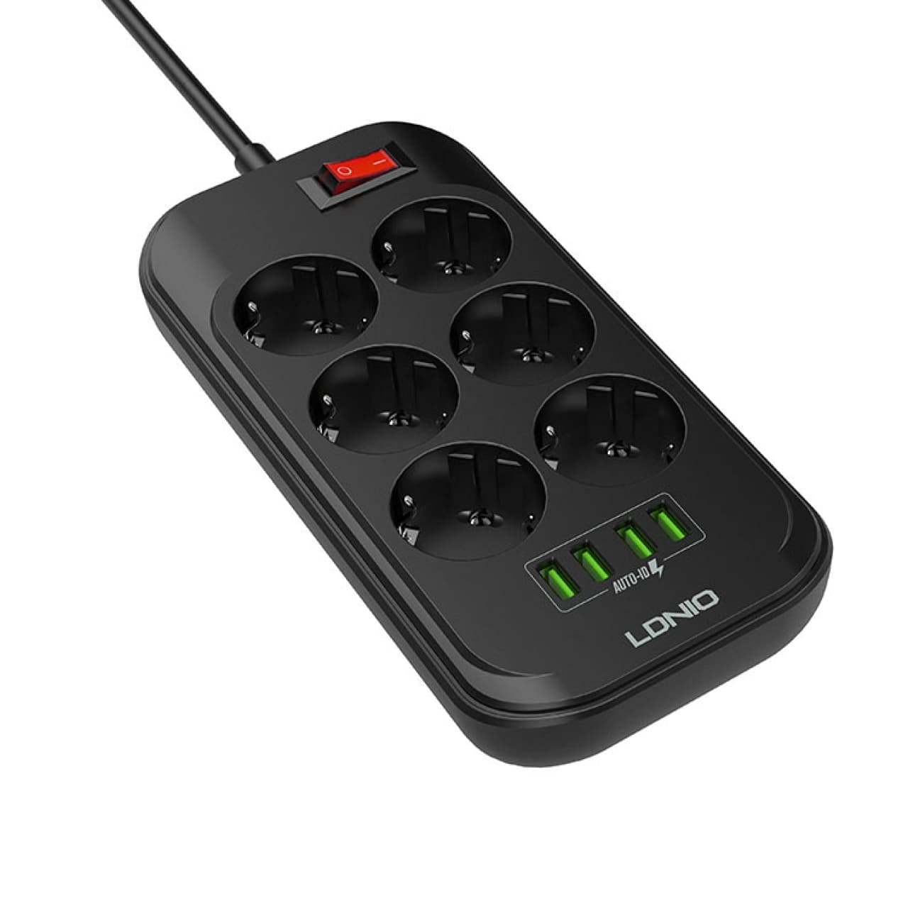 چندراهی برق 6 خانه ارت دار الدینیو مدل SE6403 + خروجی USB با کابل 2 متری