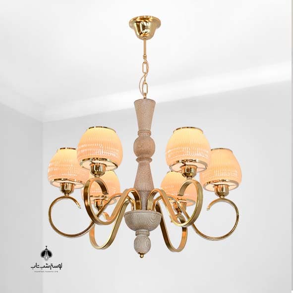 لوستر آویز CH5/6 نورسازان چوبی شش شعله با جای لاله
