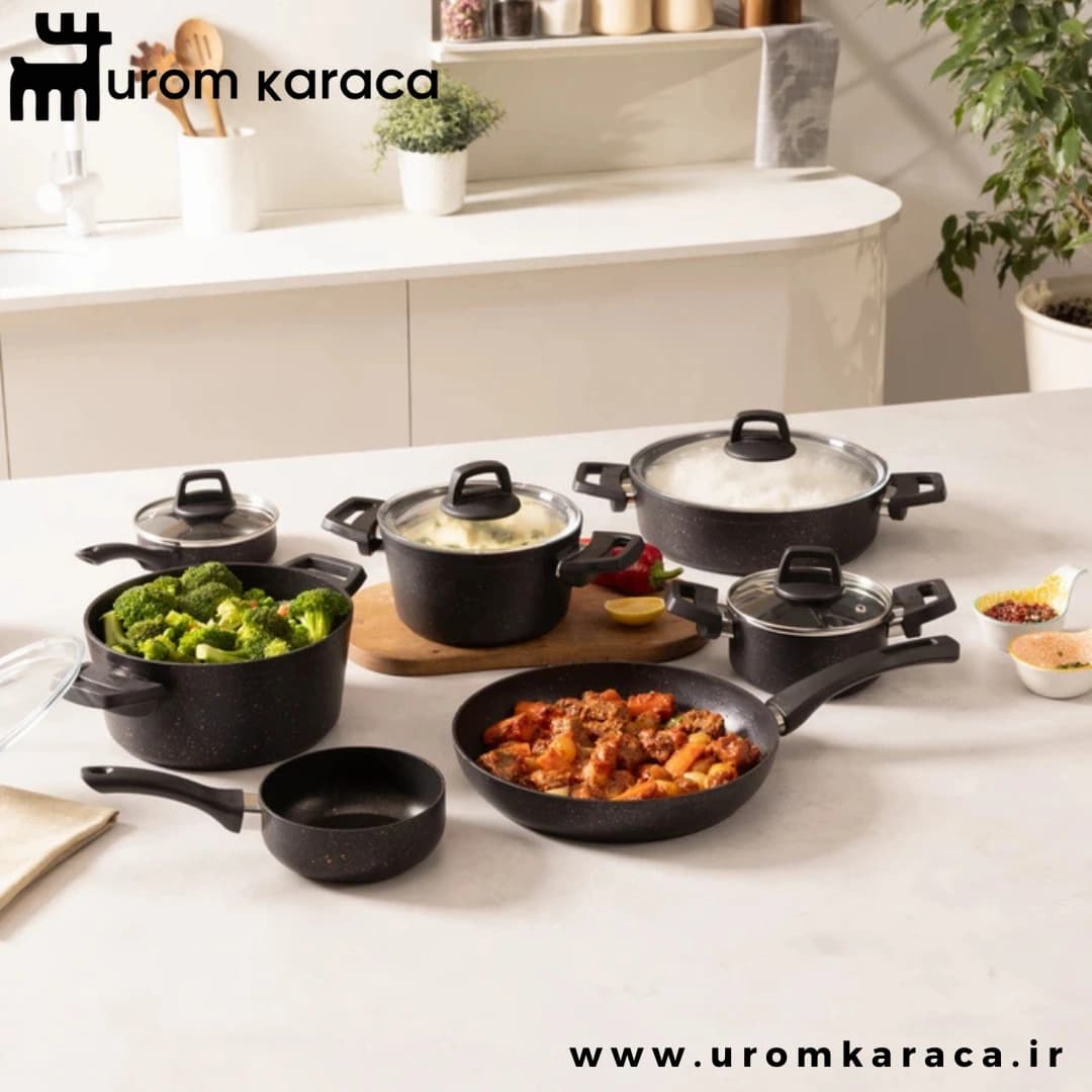 سرویس قابلمه ۱۲ پارچه کاراجا Biogranit Blackgold مشکی طلایی