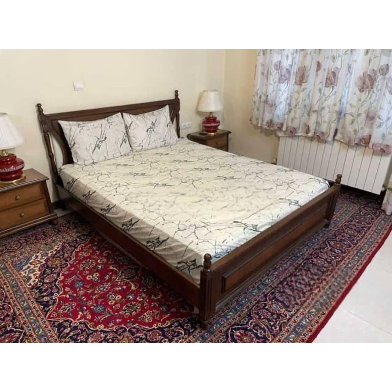 ملحفه کشدار تخت دونفره طرح ترک ماربل 180*200 سانتی‌متر