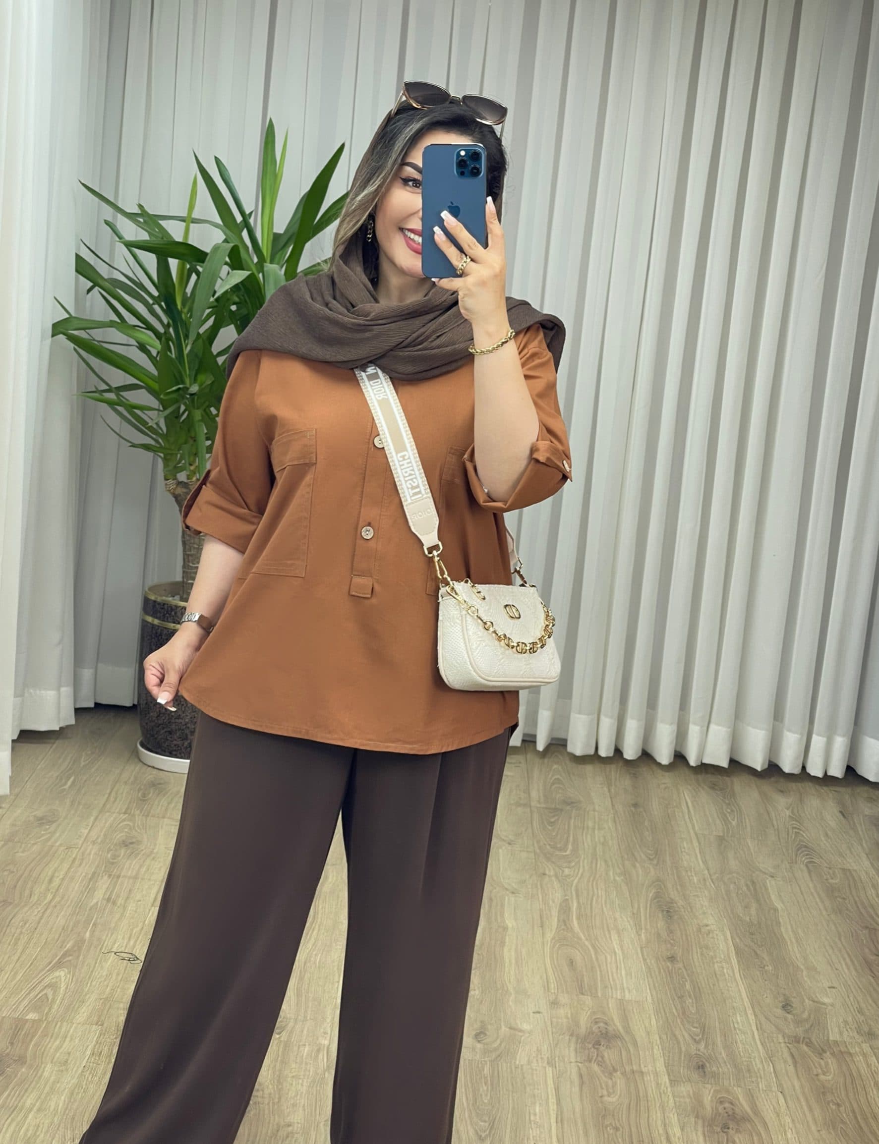 مانتو شومیزی لینن پشت دکمه کد 2168