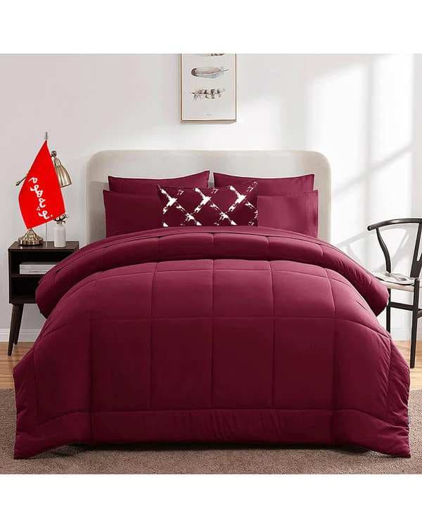 روتختی دو نفره 7 تکه مینیمال نوپه هوم Nopehome طرح مربعی زرشکی کد 036 دو نفره