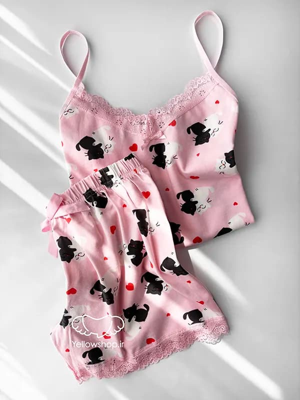 تاپ شورتک نخی زنانه طرح گربه ای برند Lux Moda کد 27173