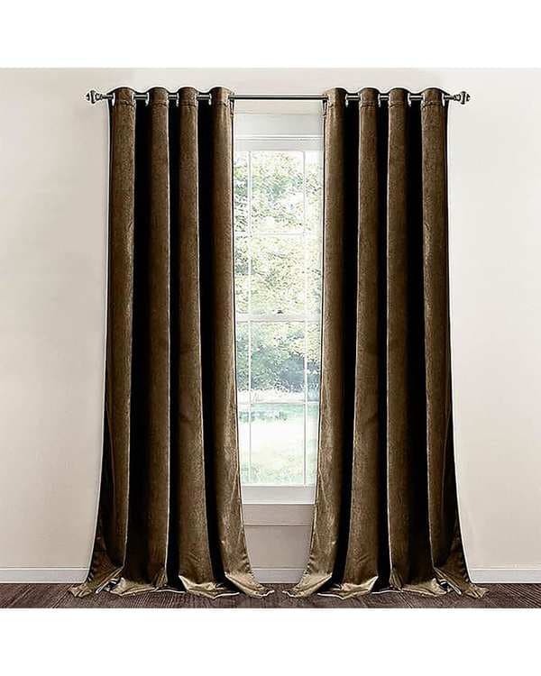 پرده آماده مخمل نوپه هوم Nopehome مدل پانچی قهوه ای P16 سایز 140x280 سانتی متر