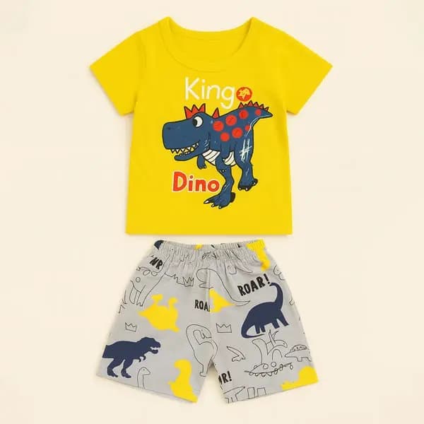 ست تیشرت و شلوارک بچه گانه پسرانه مدل King Dino