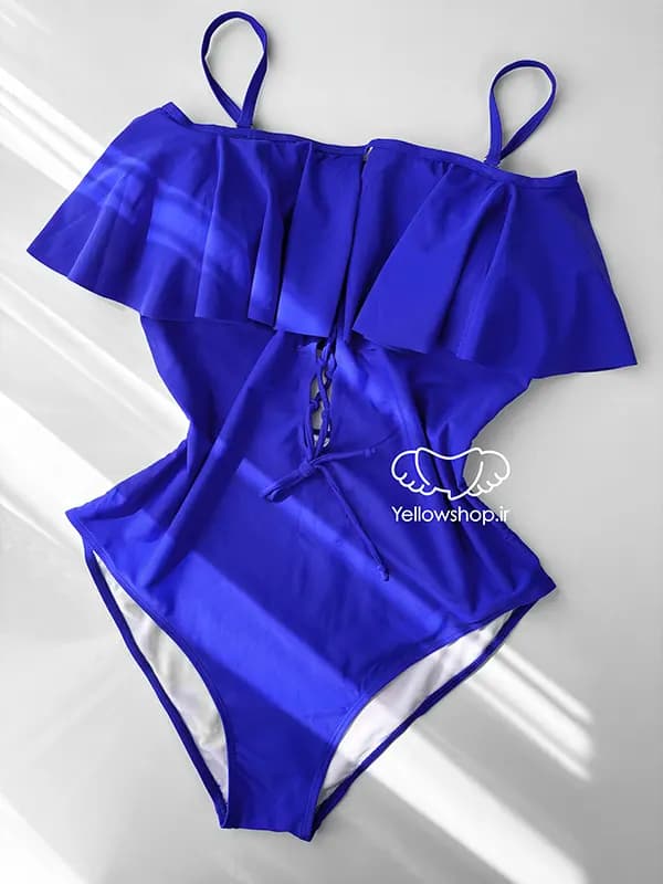 مایو یکسره زنانه یقه قایقی آبی کد 27178