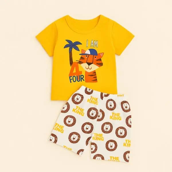 ست تیشرت و شلوارک بچه گانه پسرانه مدل King Tiger