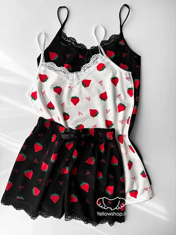 تاپ شورتک نخی زنانه طرح توت فرنگی برند Lux Moda کد 27172