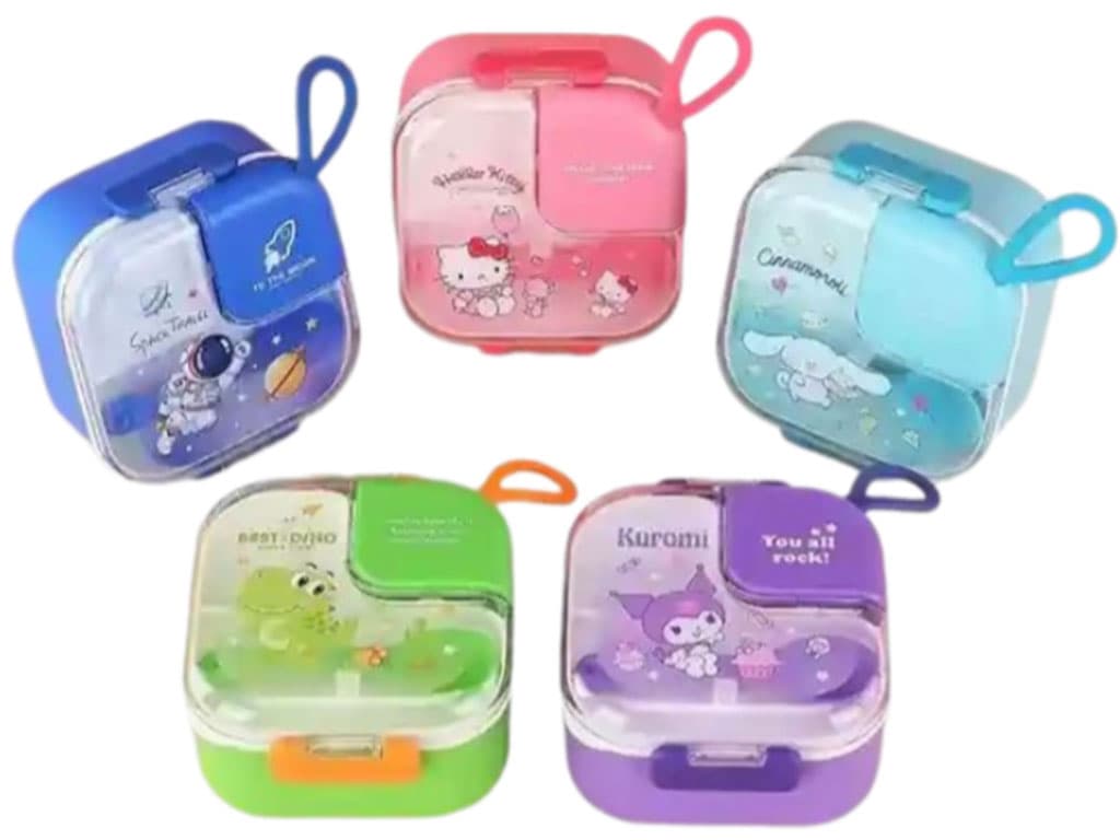 ظرف غذا داخل استیل حجم 750 میل به همراه قاشق و قیچی طرح کارتونی