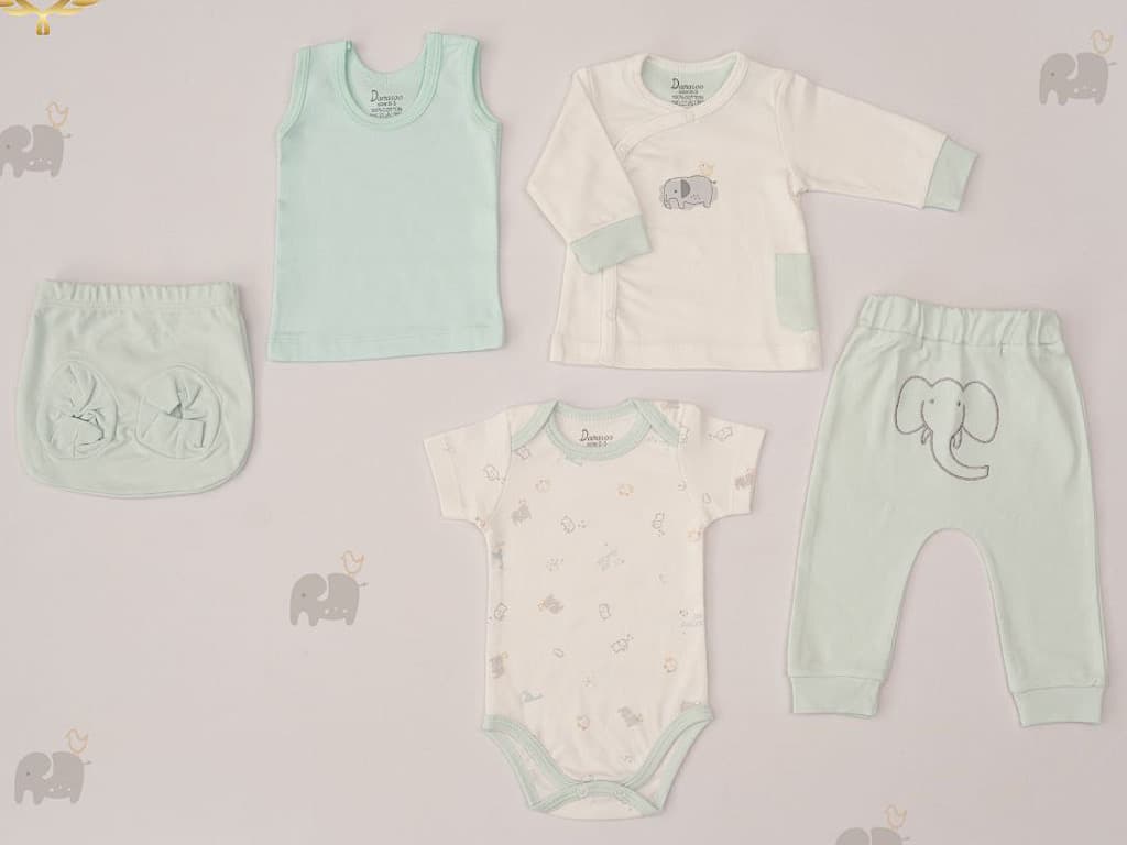 ست بیمارستانی نوزادی پسرانه 5 تکه طرح فیل نقاشی دانالو Danaloo