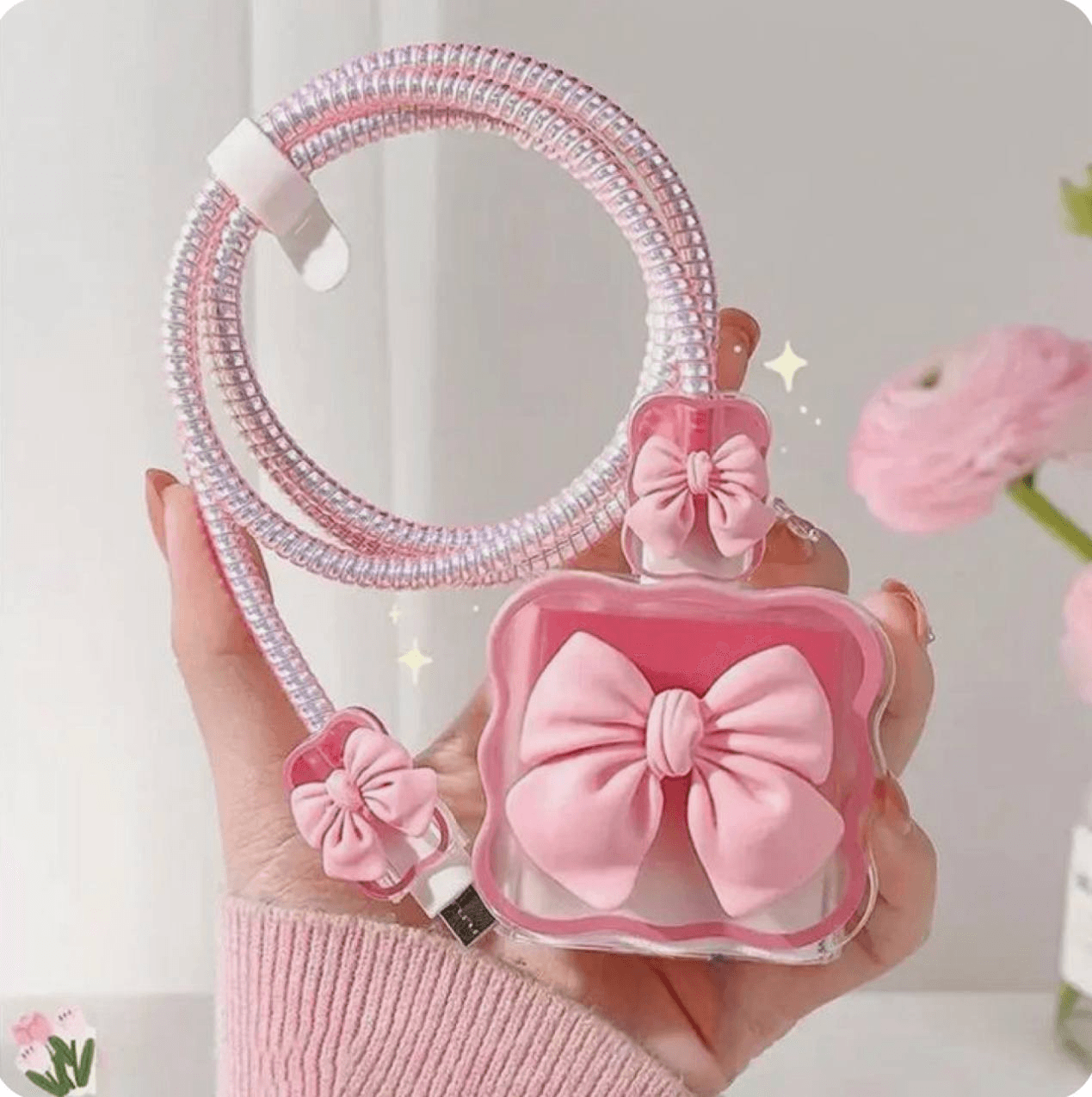 پک محافظ شارژر کریستالی پاپیون صورتی