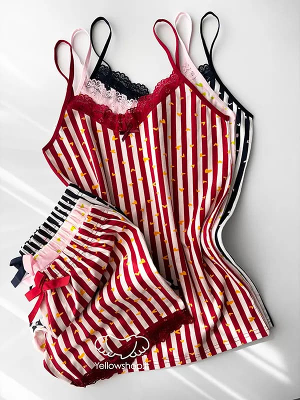 تاپ شورتک نخی زنانه طرح راه راه قلبی برند Lux Moda کد 27175