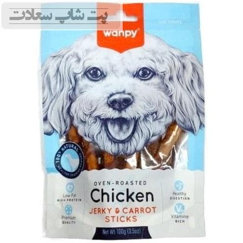 تشویقی سگ ونپی با طعم مرغ و هویج Wanpy Chicken Jerky & Carrot Sticks وزن 100 گرم