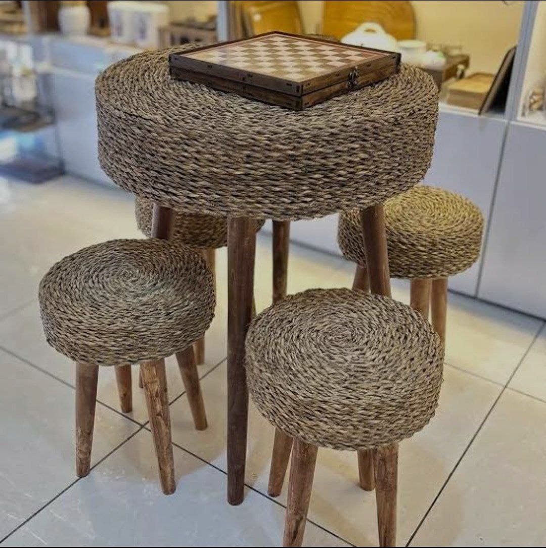 میز و صندلی حصیری گرد طرح ایکیا ( دو صندلی)