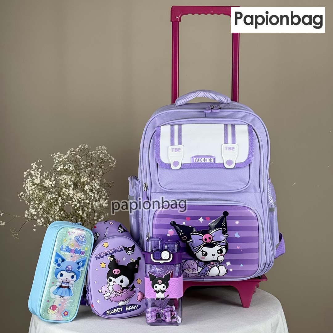 ست کرومی کیف مدرسه با چرخ ایرانی، بادی بگ، قمقمه و جامدادی کرومی