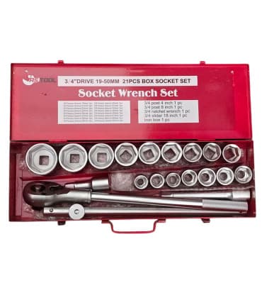 جعبه بکس 21 پارچه درایو 3/4 اینچ 6 پر سایزبکس 19تا50 آس تولز ASTOOLS مدل 21PCS