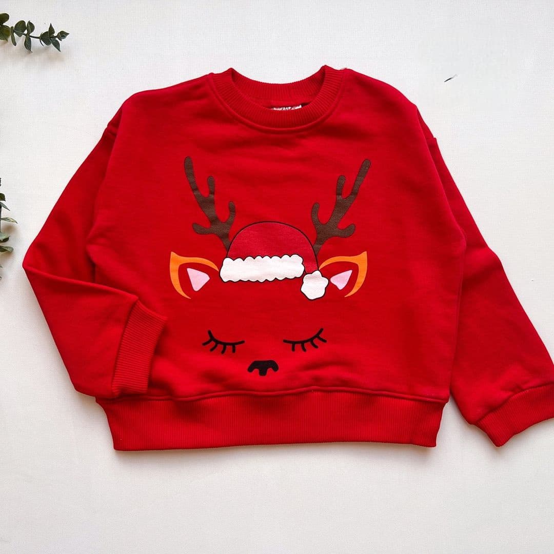 بلوز کریسمسی یلدایی بچگانه دورس سه نخ برند زارا ترکیه zara رنگ قرمز طرح گوزن