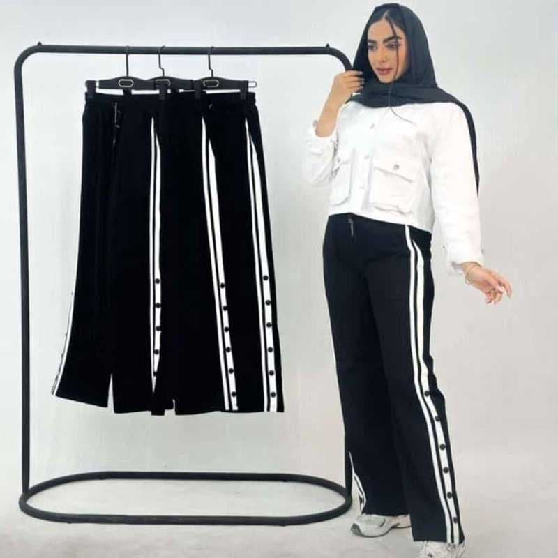 شلوار بگ نوار دوزی دکمه دار اسپرت (پک 4 عددی)