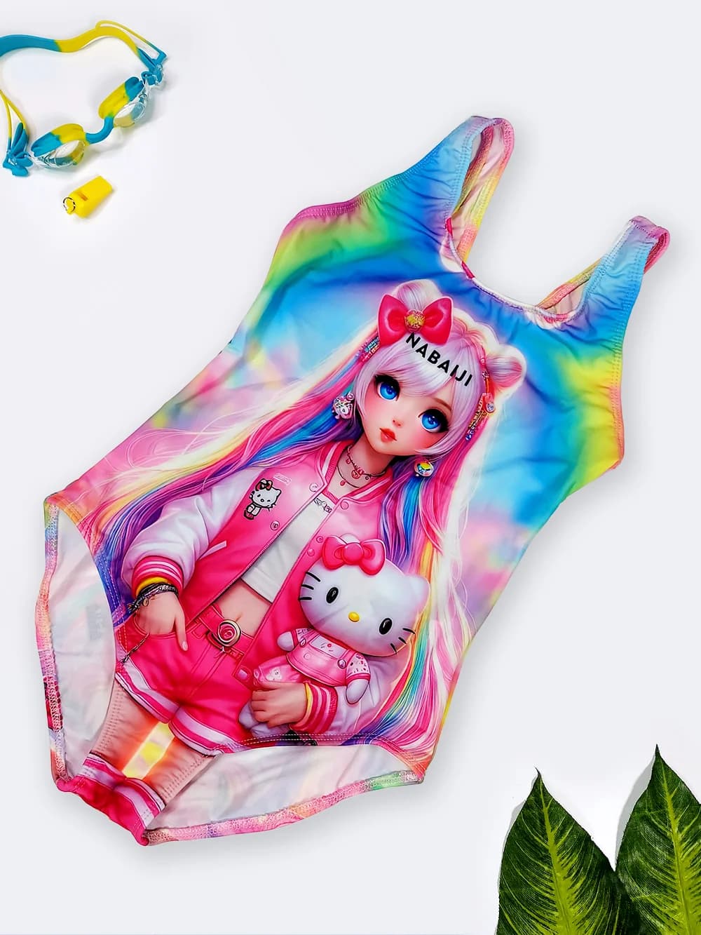 مایو دخترانه نوجوان برای استخر مدل اسلیپ پشت قهرمانی طرح دختر زیبا نابایجی Nabaiji