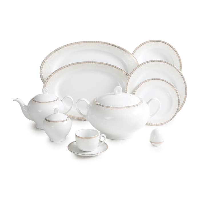 سرویس چینی زرین 12 نفره کامل ریوا طلایی (102 پارچه)