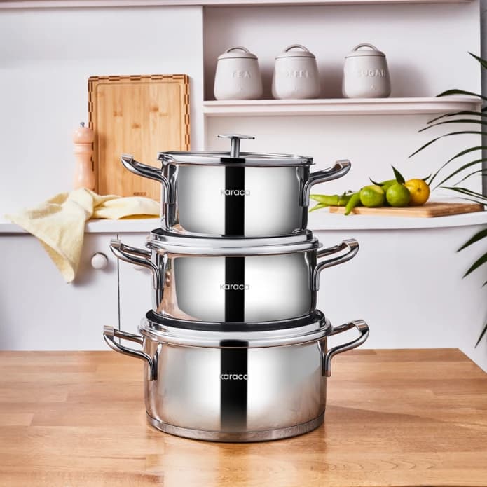 سرویس قابلمه استیل القایی 6 پارچه کاراجا واپور