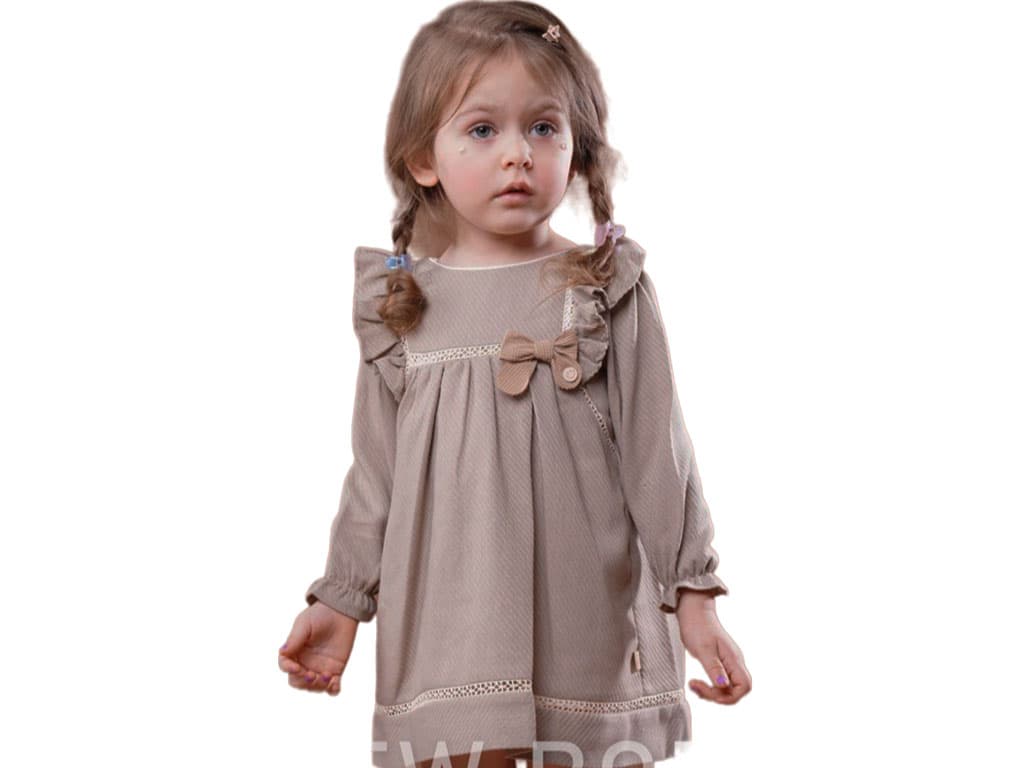 پیراهن آستین بلند نوزاد و کودک دخترانه رنگ نسکافه ای