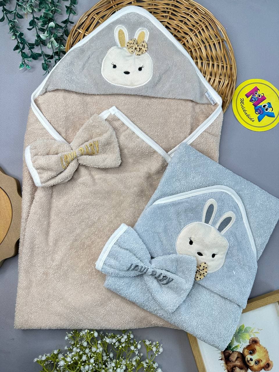 حوله دو تکه طرح خرگوش و پاپیون نوزادی و کودک کد 335005