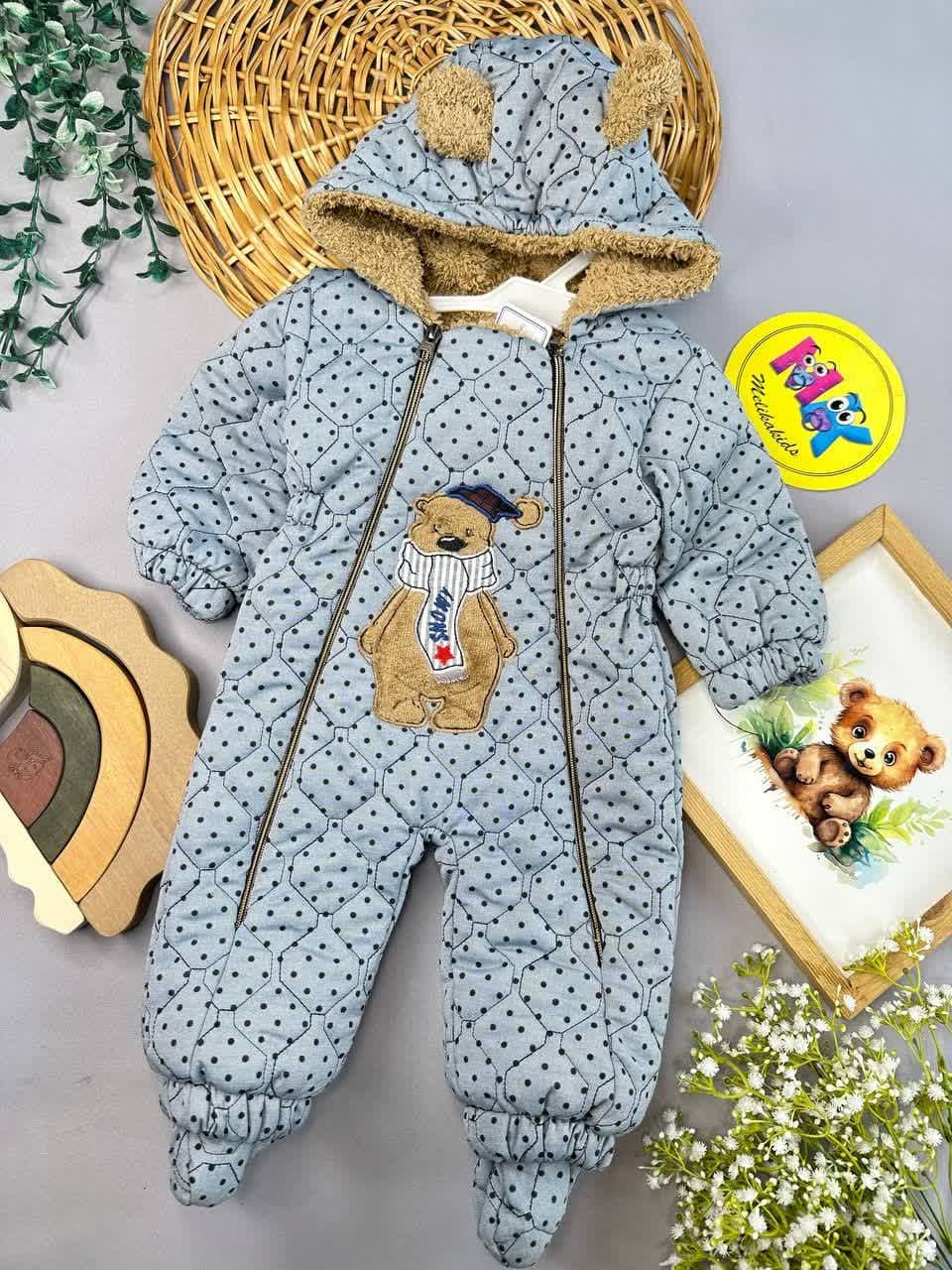 کاپشن سرهمی طرح خرس و شال گردن نوزادی و کودک کد 1101018