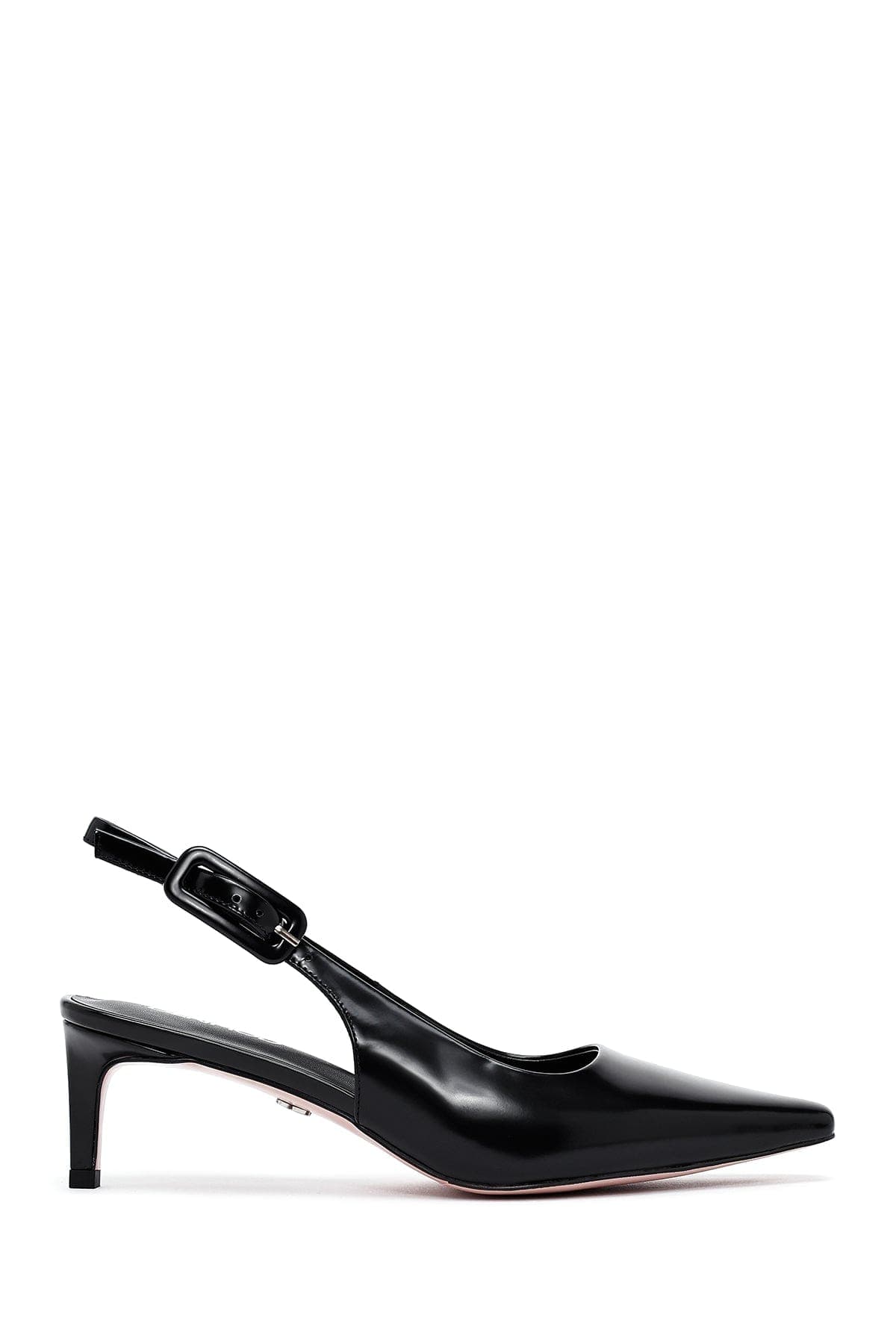 کفش زنانه مشکی چرم پاشنه نازک کوتاه پشت باز دری مد