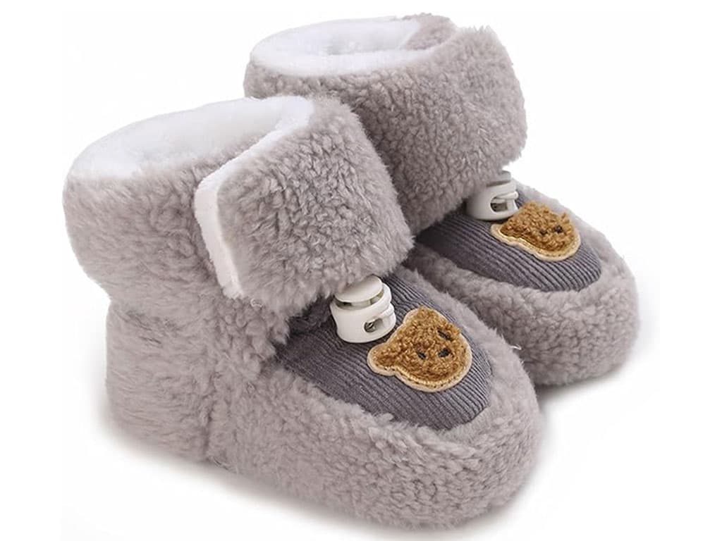 پاپوش ساق دار زمستانی استپ دار توکرکی رنگ طوسی طرح خرس تدی