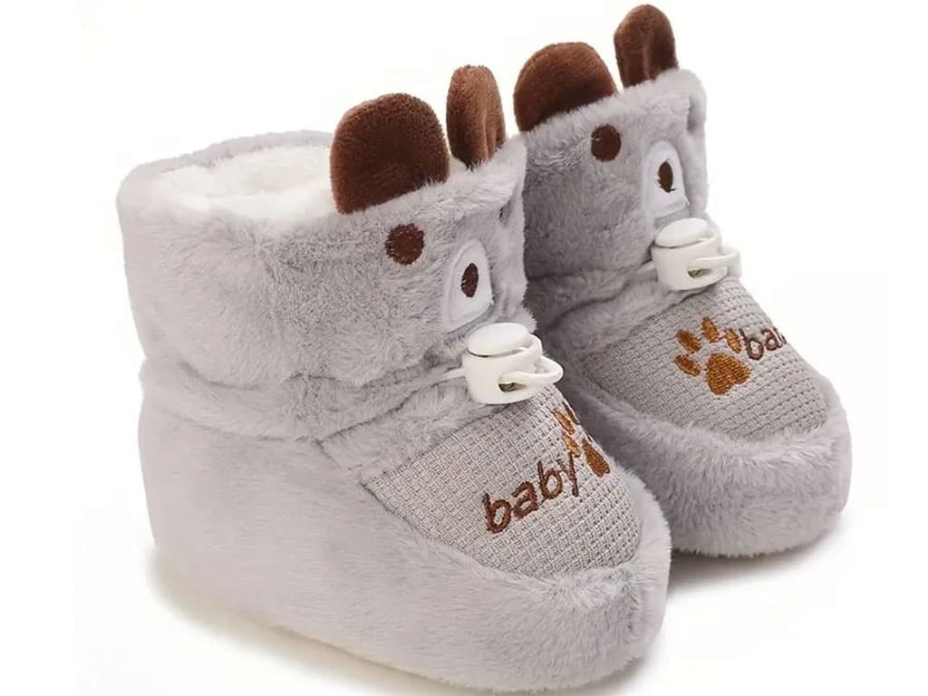 پاپوش ساق دار زمستانی استپ دار توکرکی رنگ طوسی طرح خرس baby