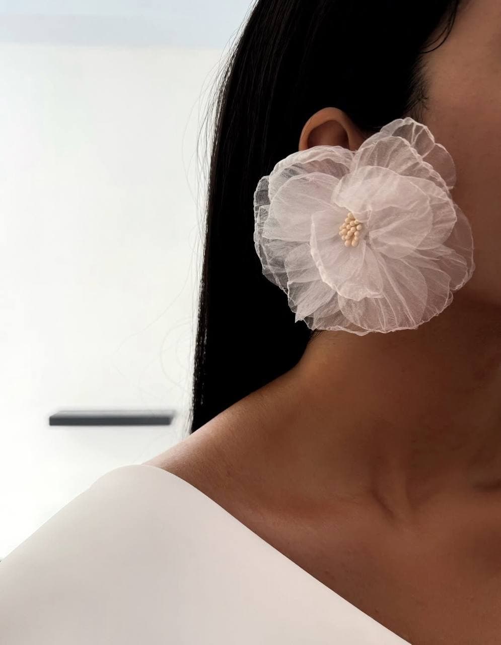 گوشواره گل پارچه ای سفید