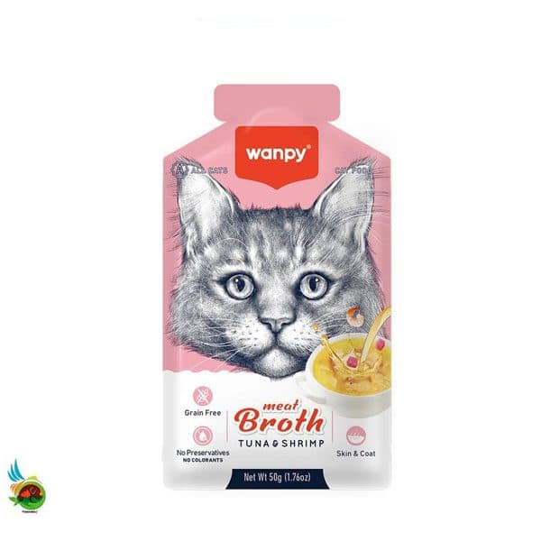 سوپ گربه ونپی طعم تن و میگو wanpy meat broth with tuna & shrimp وزن ۵۰ گرم