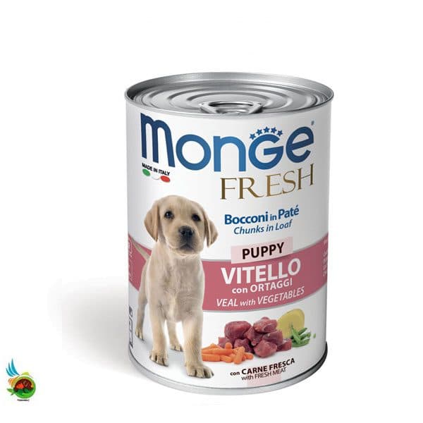 کنسرو توله سگ مونژه فرش طعم گوساله و سبزیجات Monge fresh puppy dog veal with vegetables وزن ۴۰۰ گرم