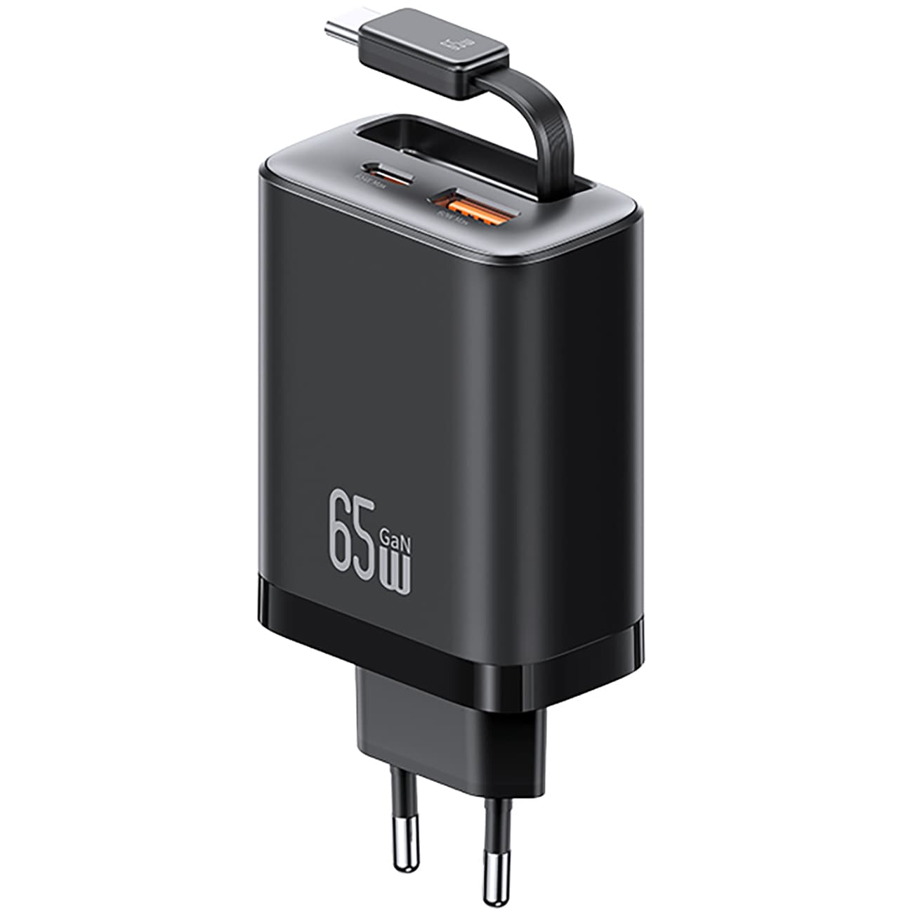 شارژر دیواری 65 وات تایپ‌سی و یواس‌بی یوسامز با کابل تایپ‌سی جمع‌شونده CC299