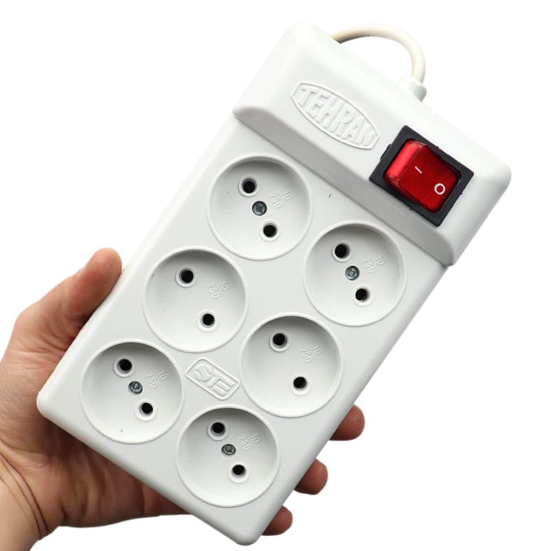 چند راهی 6 خانه کلید دار سفید تهران الکتریک با کابل 1٫5 متری Tehran Electric