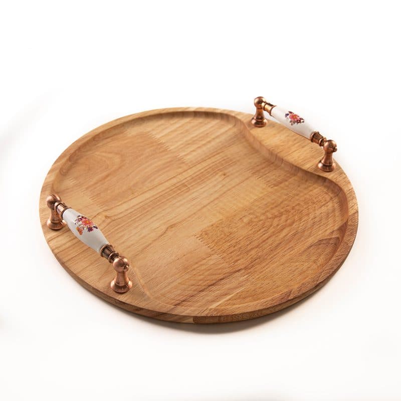 سینی چوبی گرد دسته فلزی کد 1033