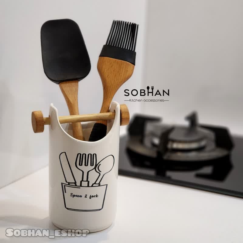 جا قاشقی سرامکی استوانه دسته چوب