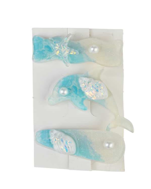 ست گیره مو آبی سفید دلربا Delroba مدل صدف و ستاره دریایی کد BZM116