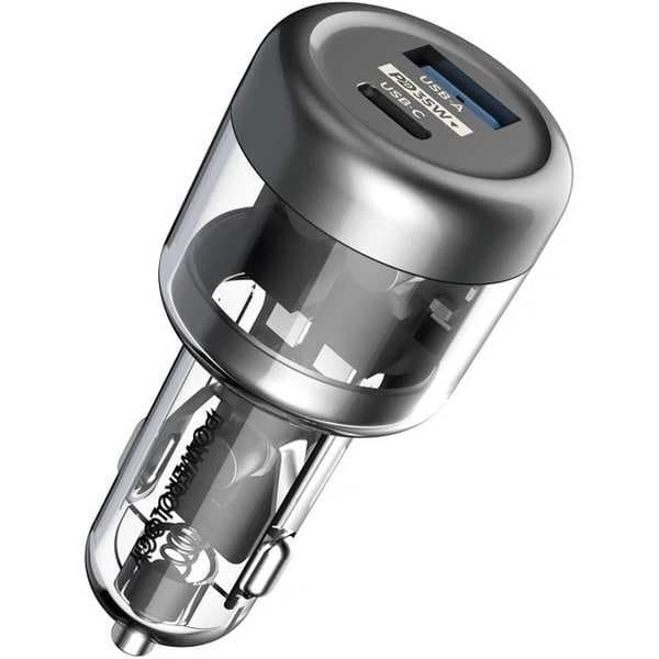 شارژر فندکی فست شارژ ماشین تایپ سی 35 وات طرح شفاف پاورولوژی PCCSR017