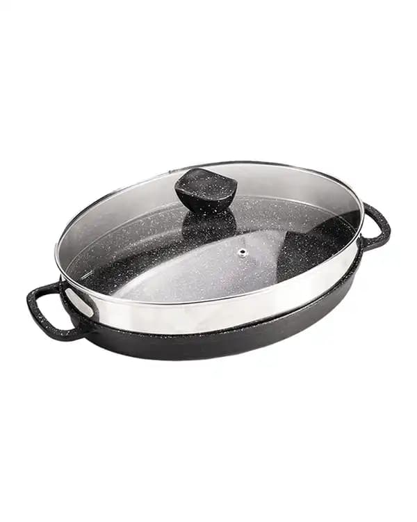 تابه چدن بیضی درب شیشه ای نالینو Nalino مدل angle