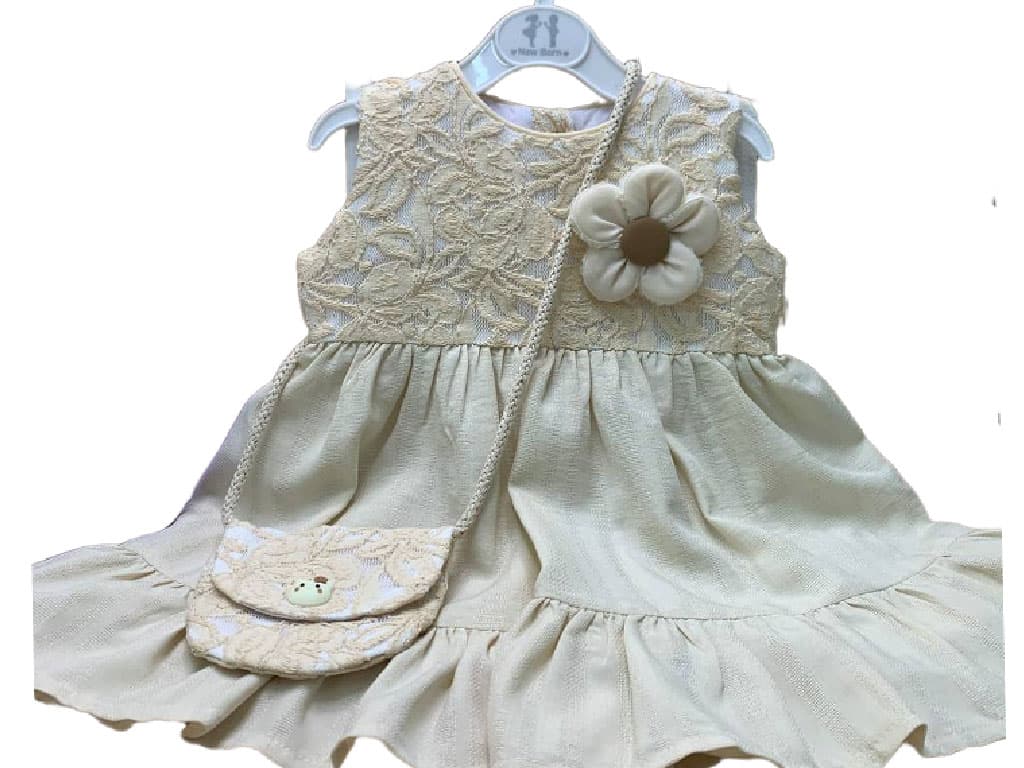 سارافون نوزادی دخترانه رنگ کرم روشن به همراه کیف