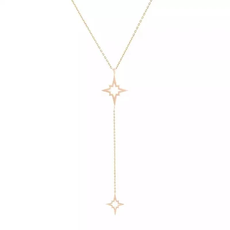 گردنبند طلا زنانه طرح دو ستاره شش پر قو طایی