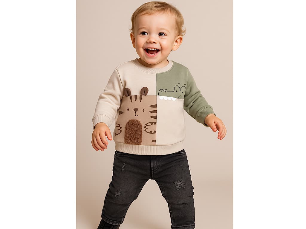 ست بلوز تو کرک با شلوار جین دودی نوزادی طرح Ayrik پاپو papo