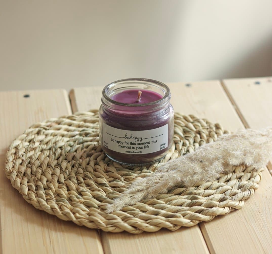 شمع شیشه ای بنفش هپی