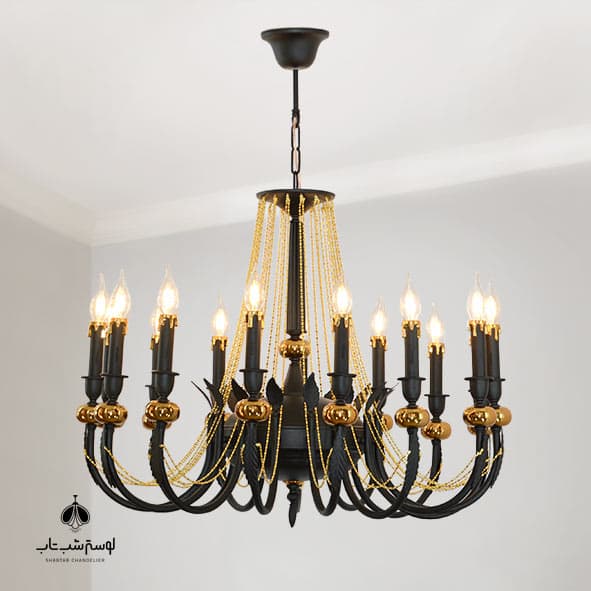 لوستر آویز 15 شعله نورسازان 839/15 مشکی طلایی